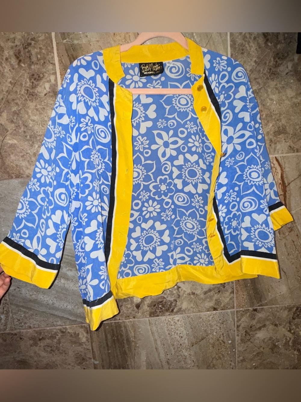 Bob Mackie Blue and Yellow Floral Trim Jacket